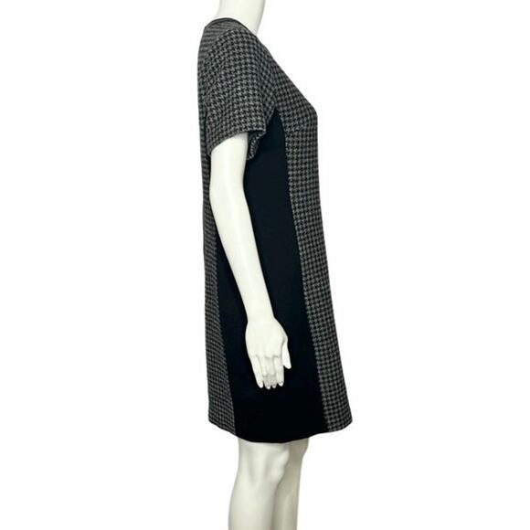 J Crew Mixed Houndstooth Tweed and Leather Black Gray Dress Sz 8 - Picture 6 of 12